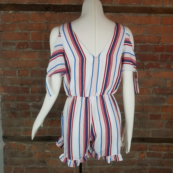 NWT Lucca Women's Romper Sz L Stripes Red/White/Bl - Picture 5 of 8